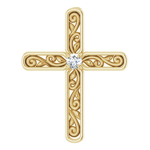 14k Yellow .03 Ct Natural Diamond Cross Pendant