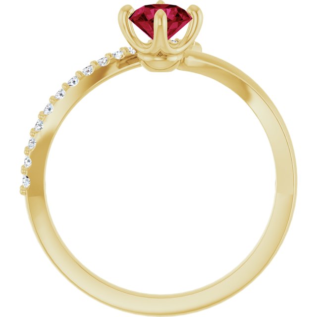 14k Yellow Natural Ruby & 1/10 Ctw Natural Diamond Bypass Ring
