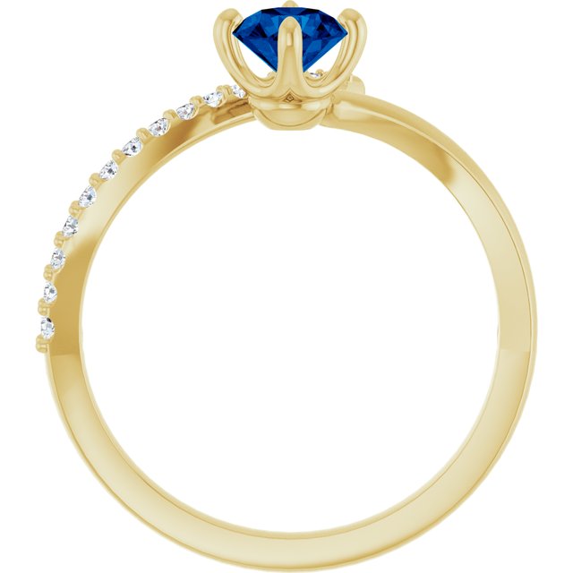 14k Yellow Natural Blue Sapphire & 1/10 Ctw Natural Diamond Bypass Ring