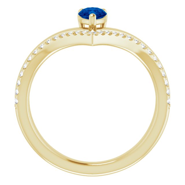 14k Yellow Lab-grown Blue Sapphire & 1/6 Ctw Natural Diamond Ring