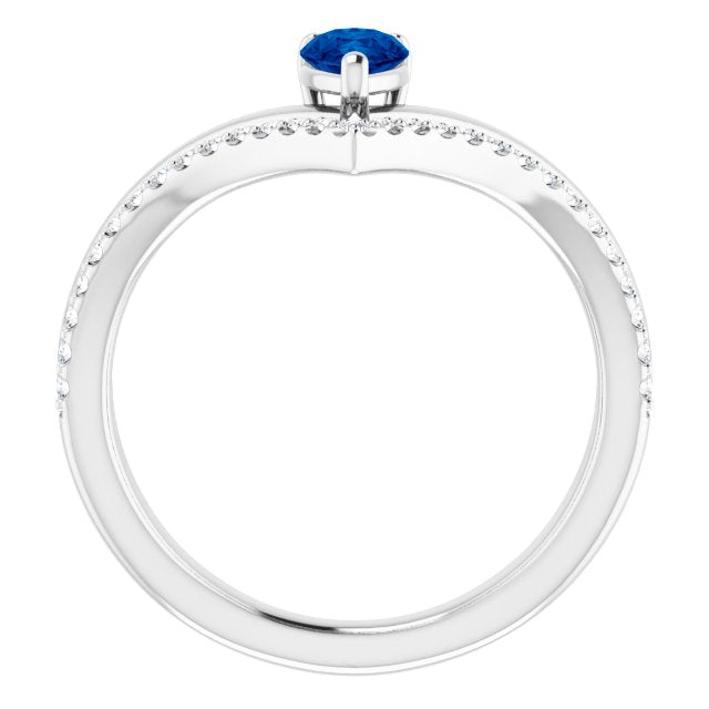 14k White Natural Blue Sapphire & 1/6 Ctw Natural Diamond Ring