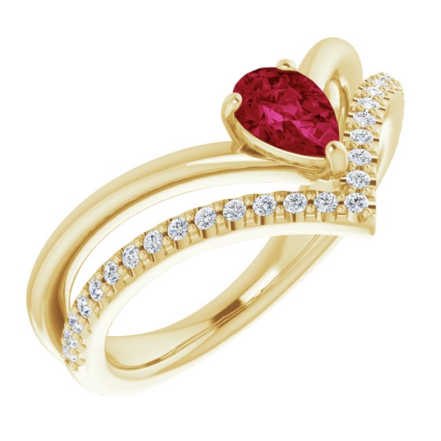 14k Yellow Natural Ruby & 1/6 Ctw Natural Diamond Ring
