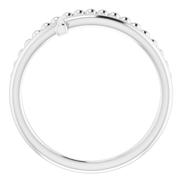 14k White Negative Space & Beaded Cross Ring