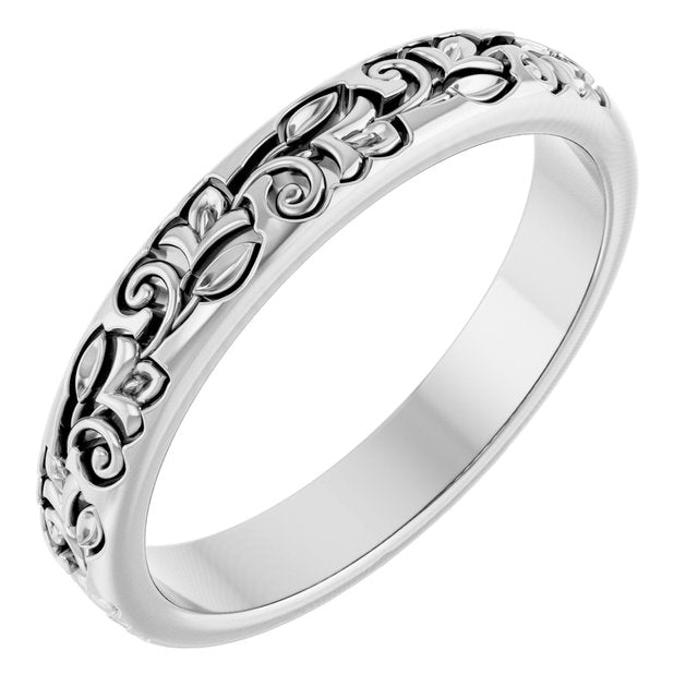 14k White 3 Mm Floral Band Size 8
