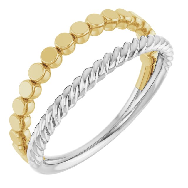 14k White/yellow Negative Space Rope Ring