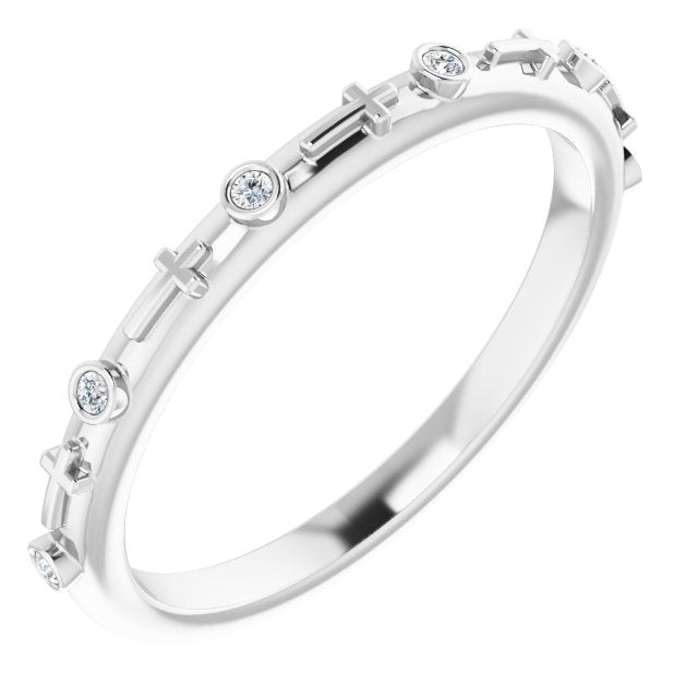 14k White .03 Ctw Natural Diamond Cross Ring