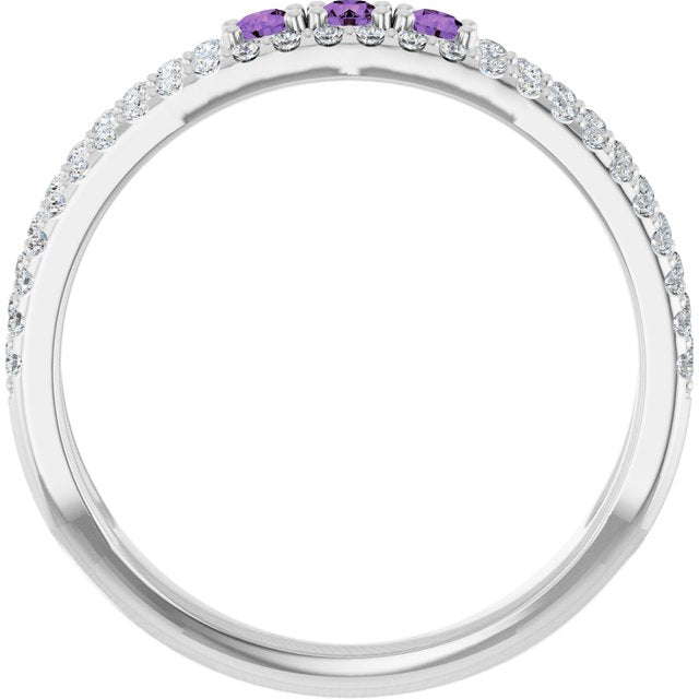 14k White Natural Amethyst & 1/4 Ctw Natural Diamond Ring