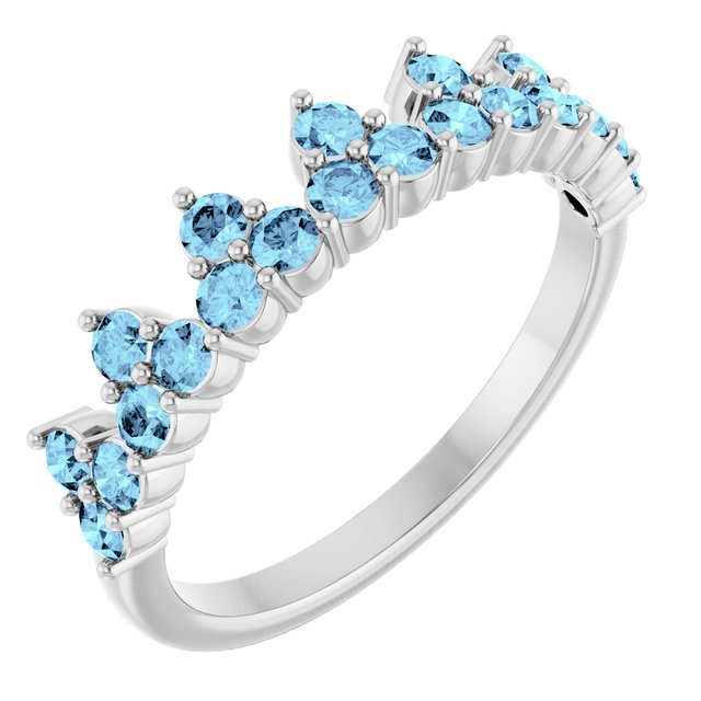 14k White Natural Aquamarine Crown Ring