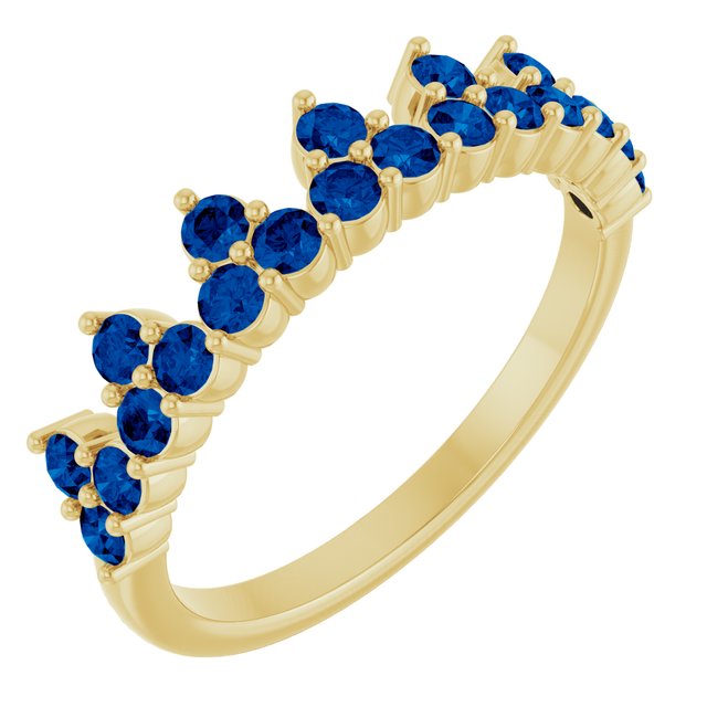 14k Yellow Natural Blue Sapphire Crown Ring