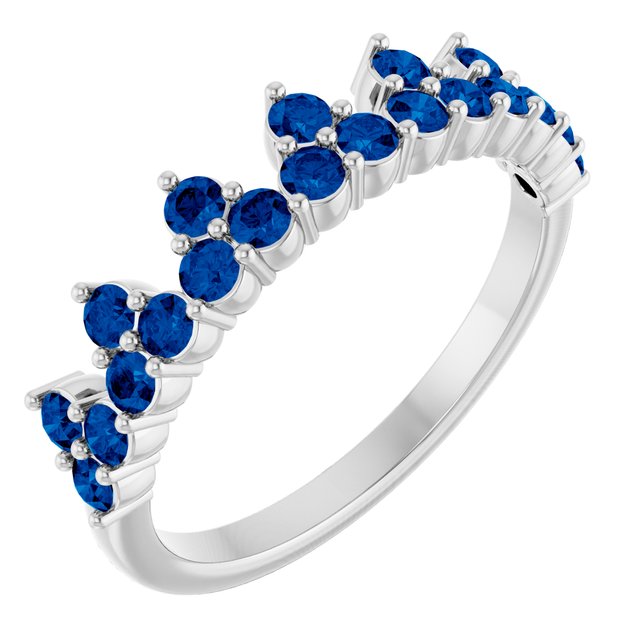 14k White Natural Blue Sapphire Crown Ring