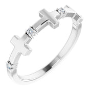 14k White .05 Ctw Natural Diamond Cross Ring