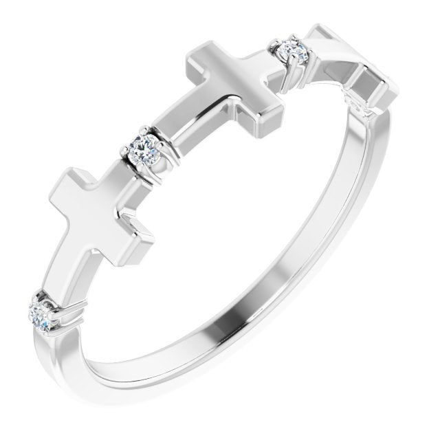 14k White .05 Ctw Natural Diamond Cross Ring