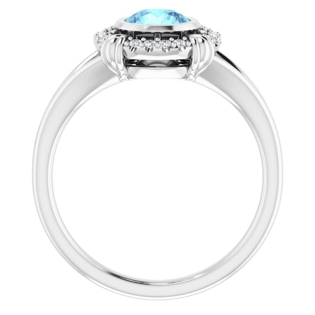 14k White Natural Aquamarine & .08 Ctw Natural Diamond Ring