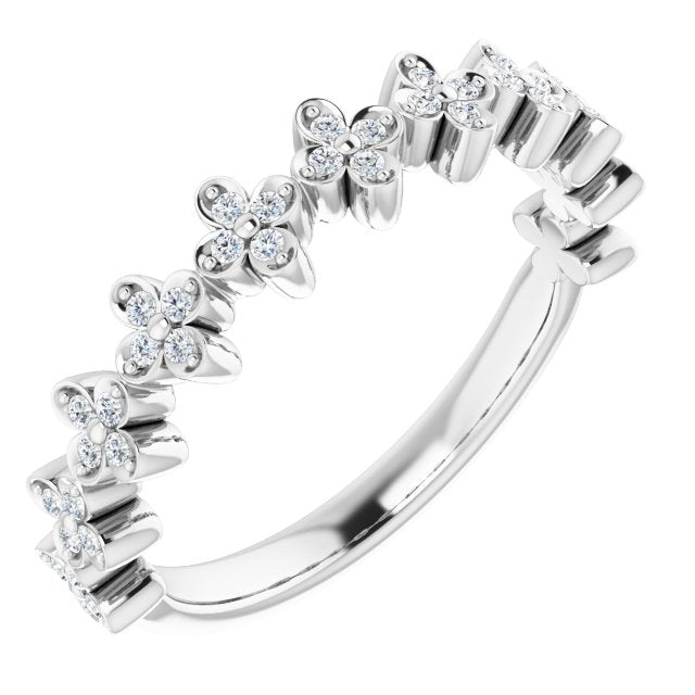 14k White 1/6 Ctw Natural Diamond Stackable Clover Ring