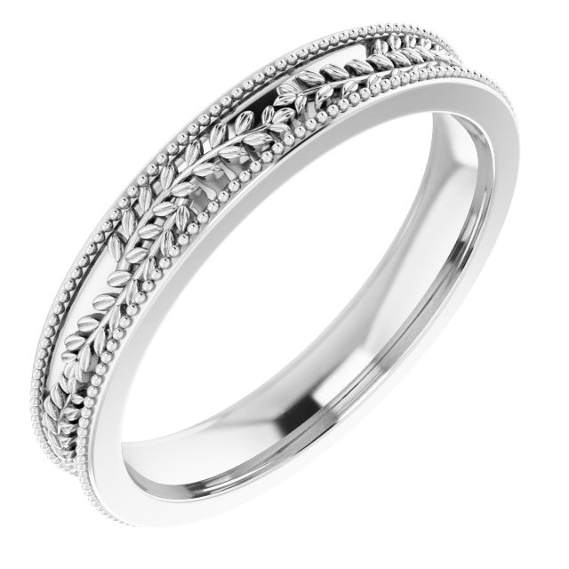 14k White 3.65 Mm Floral Band