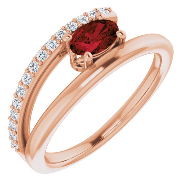 14k Rose Natural Mozambique Garnet & 1/8 Ctw Natural Diamond Ring