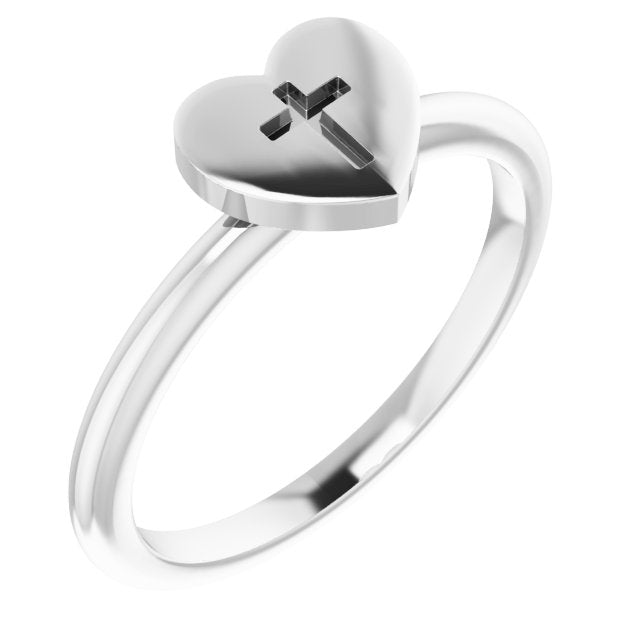 Sterling Silver Heart With Cross Ring