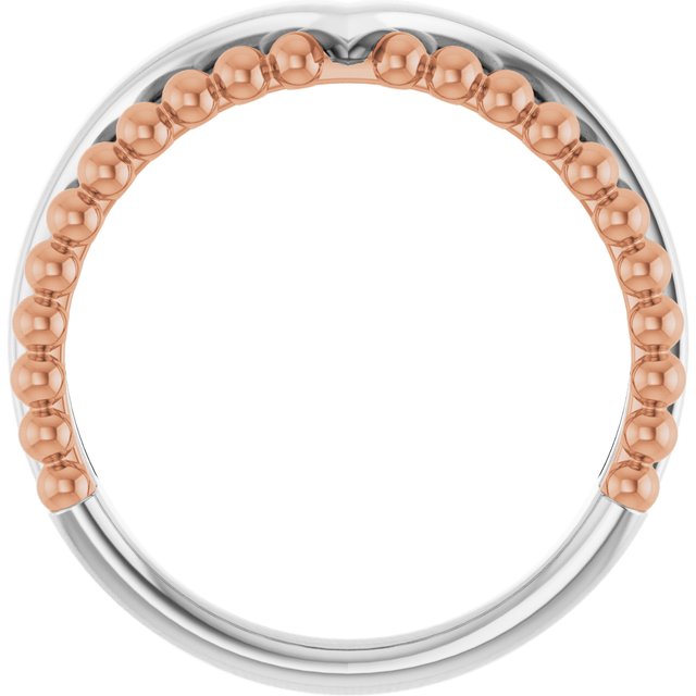 14k White & Rose Negative Space Beaded V Ring