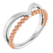 14k White & Rose Negative Space Beaded V Ring