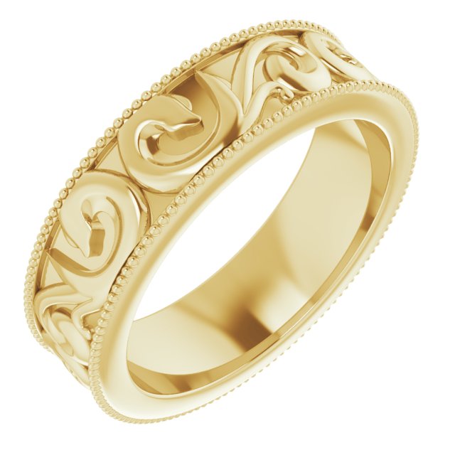 14k Yellow 5 Mm Sculptural Band With Milgrain Size 4.5