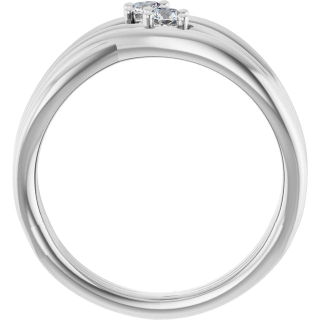 14k White 1/5 Ctw Natural Diamond Two-stone Bypass Ring