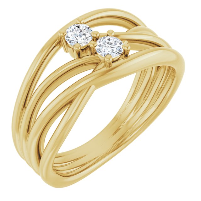 14k Yellow 1/5 Ctw Natural Diamond Two-stone Bypass Ring