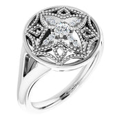 14k White 1/6 Ctw Natural Diamond Vintage-inspired Ring