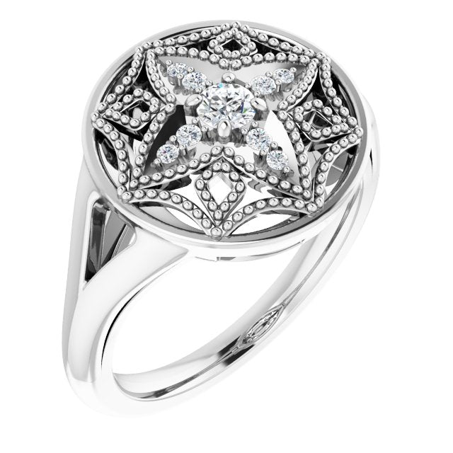14k White 1/6 Ctw Natural Diamond Vintage-inspired Ring