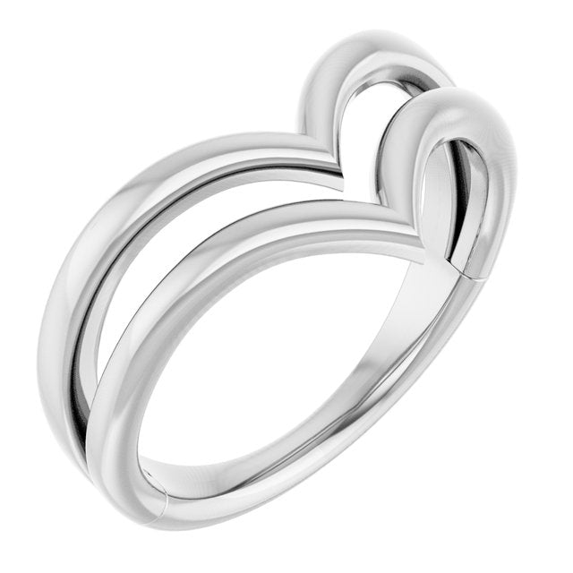14k White Double V Ring