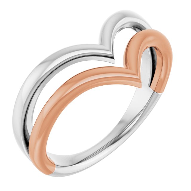 14k White & Rose Double V Ring