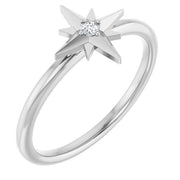 14k White .03 Ct Natural Diamond Star Ring