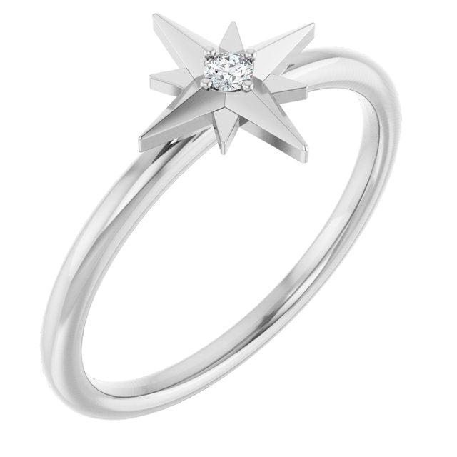 14k White .03 Ct Natural Diamond Star Ring