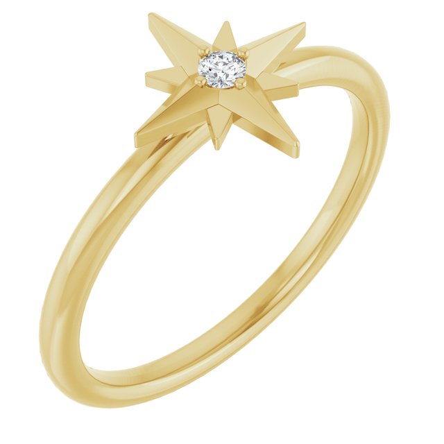 14k Yellow .03 Ct Natural Diamond Star Ring