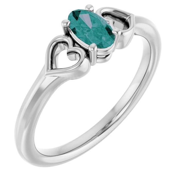14k White Lab-grown Alexandrite Youth Heart Ring