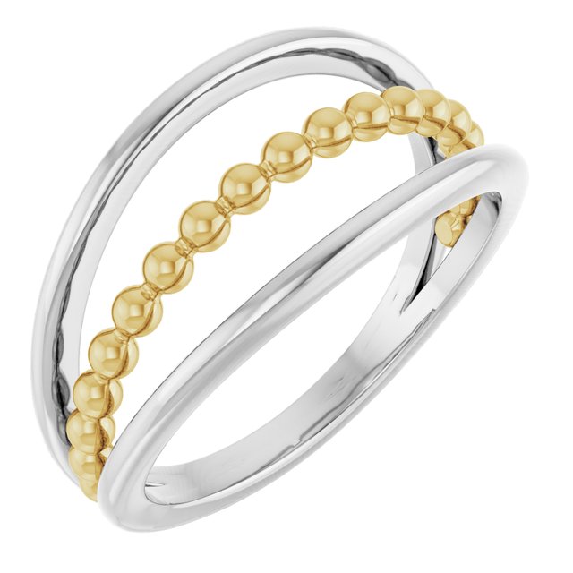 14k White/yellow Negative Space Beaded Ring