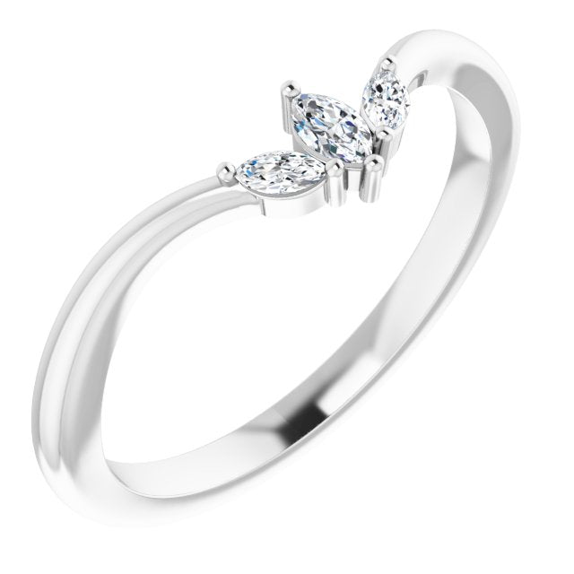 14k White 1/8 Ctw Natural Diamond Three-stone V Ring