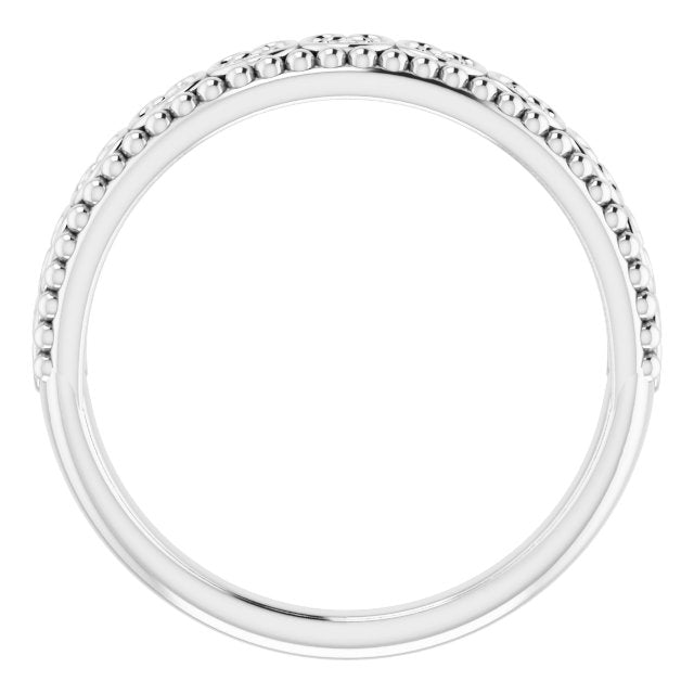 14k White .04 Ctw Natural Diamond Stackable Beaded Heart Ring