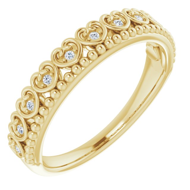 14k Yellow .04 Ctw Natural Diamond Stackable Beaded Heart Ring