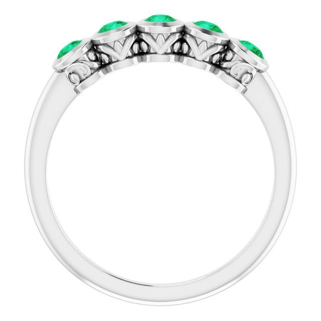14k White Natural Emerald Ring