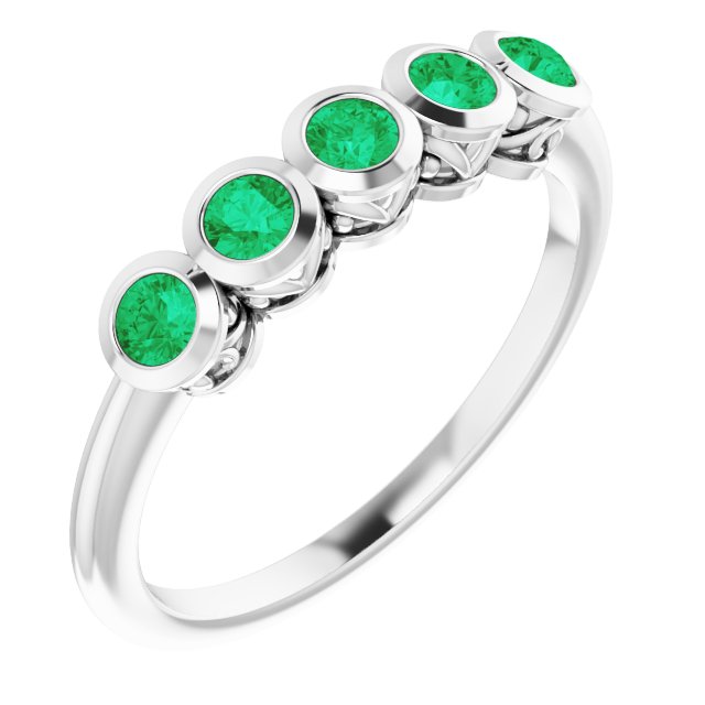 14k White Natural Emerald Ring