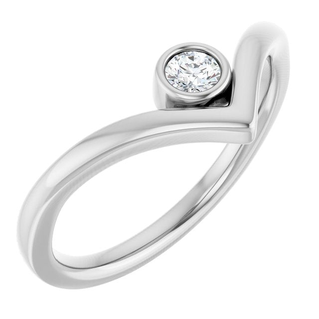 14k White 1/10 Ctw Natural Diamond Bezel-set V Ring