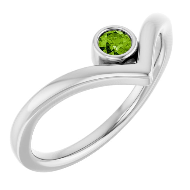 Sterling Silver Natural Peridot Bezel-set V Ring