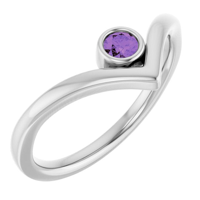 Sterling Silver Natural Amethyst Bezel-set V Ring