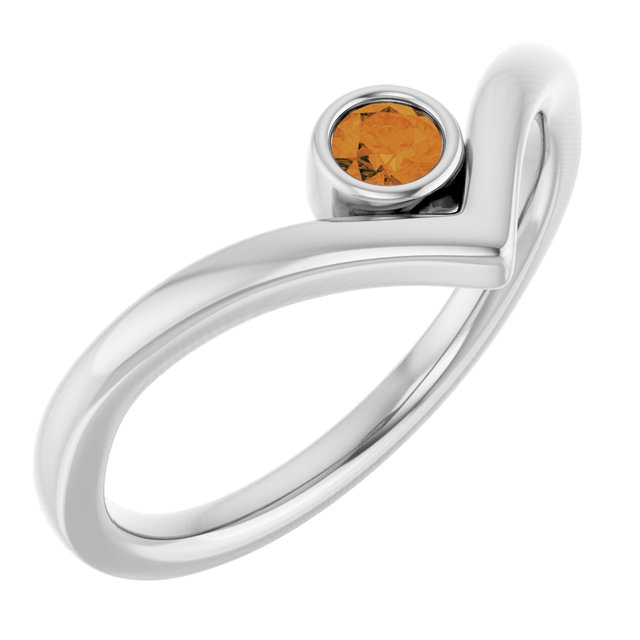 14k White Natural Citrine Bezel-set V Ring