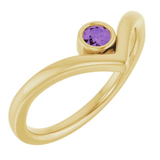 14k Yellow Natural Amethyst Bezel-set V Ring