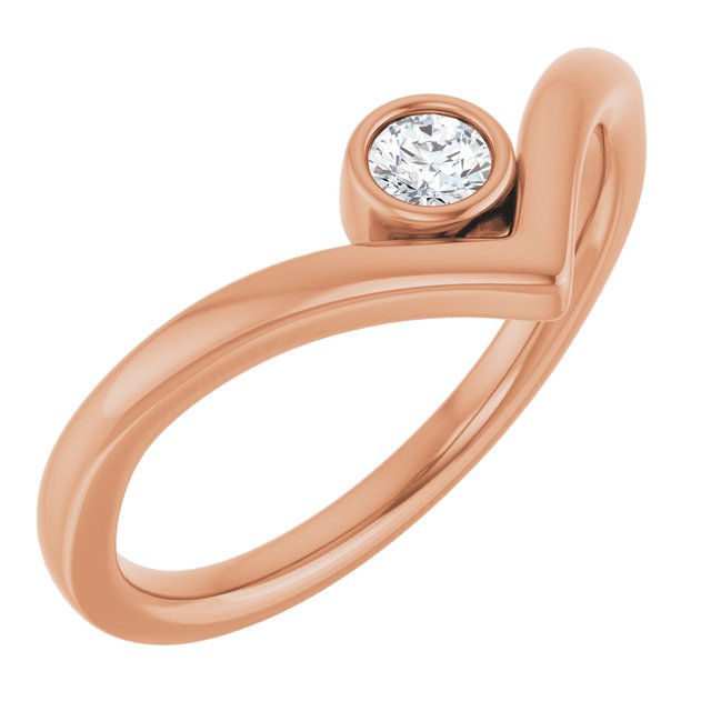 14k Rose 1/10 Ctw Natural Diamond Bezel-set V Ring