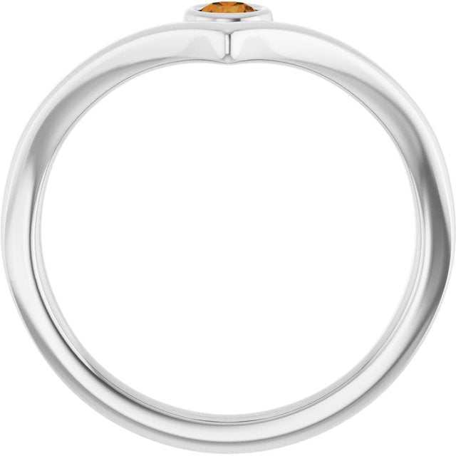 14k White Natural Citrine Bezel-set V Ring