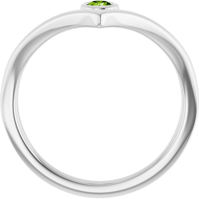 Sterling Silver Natural Peridot Bezel-set V Ring