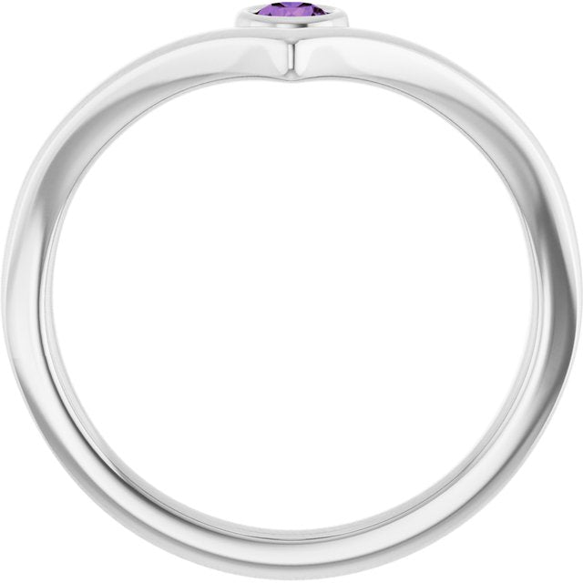 Sterling Silver Natural Amethyst Bezel-set V Ring