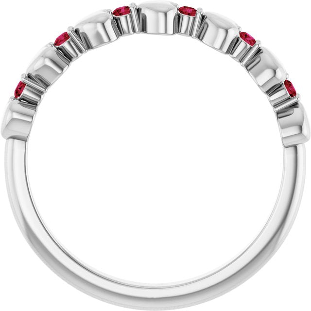 14k White Natural Ruby Heart Stackable Ring